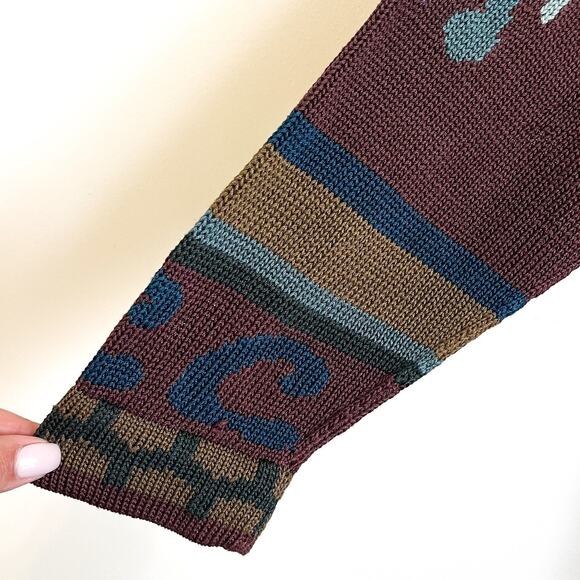 Peruvian Connection Womens Sweater Jacket Size M Brown Artsy Boho Western Heavy - Picture 3 of 10